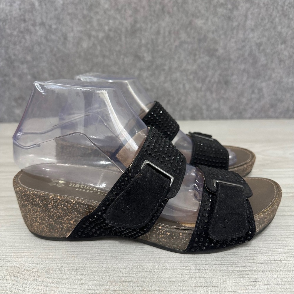 Naturalizer Women 7.5 Black Suede Studded Wedge Slide Sandals Comfort N5 Contour